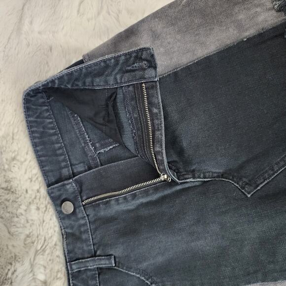 Free People Two-Tone Patchwork Distressed Denim Frayed Hem Fringe Skirt Small S - Picture 7 of 9